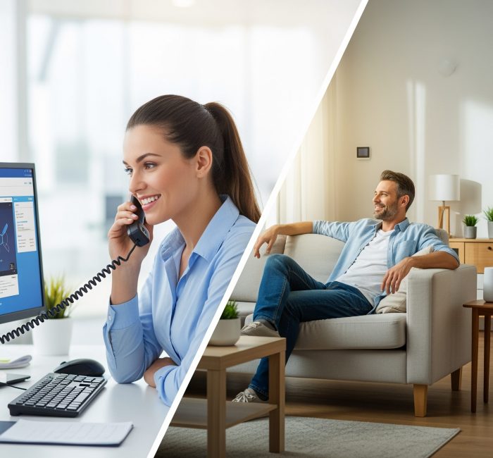 A,Split,Image,Showing,Smart-home,Service,And,Customer,Satisfaction.,On